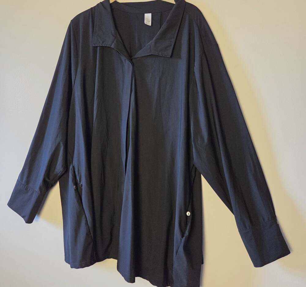 MARLA WYNNE Stretch Tech Unstructured Button Front Tunic Shirt Jacket Pockets XL